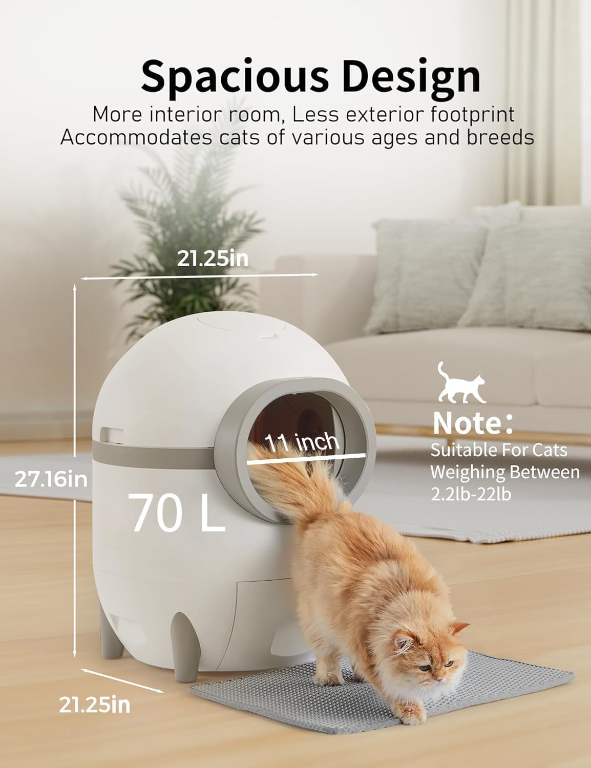 Self-Cleaning Cat Litter Box with Extra Large Waste Drawer E2055