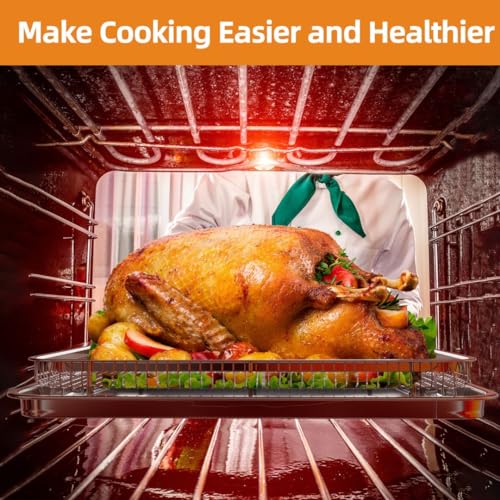 Air Fryer Basket, 2 Set with Parchment Papers, Non-stick Stainless Steel Oven Tray V2420