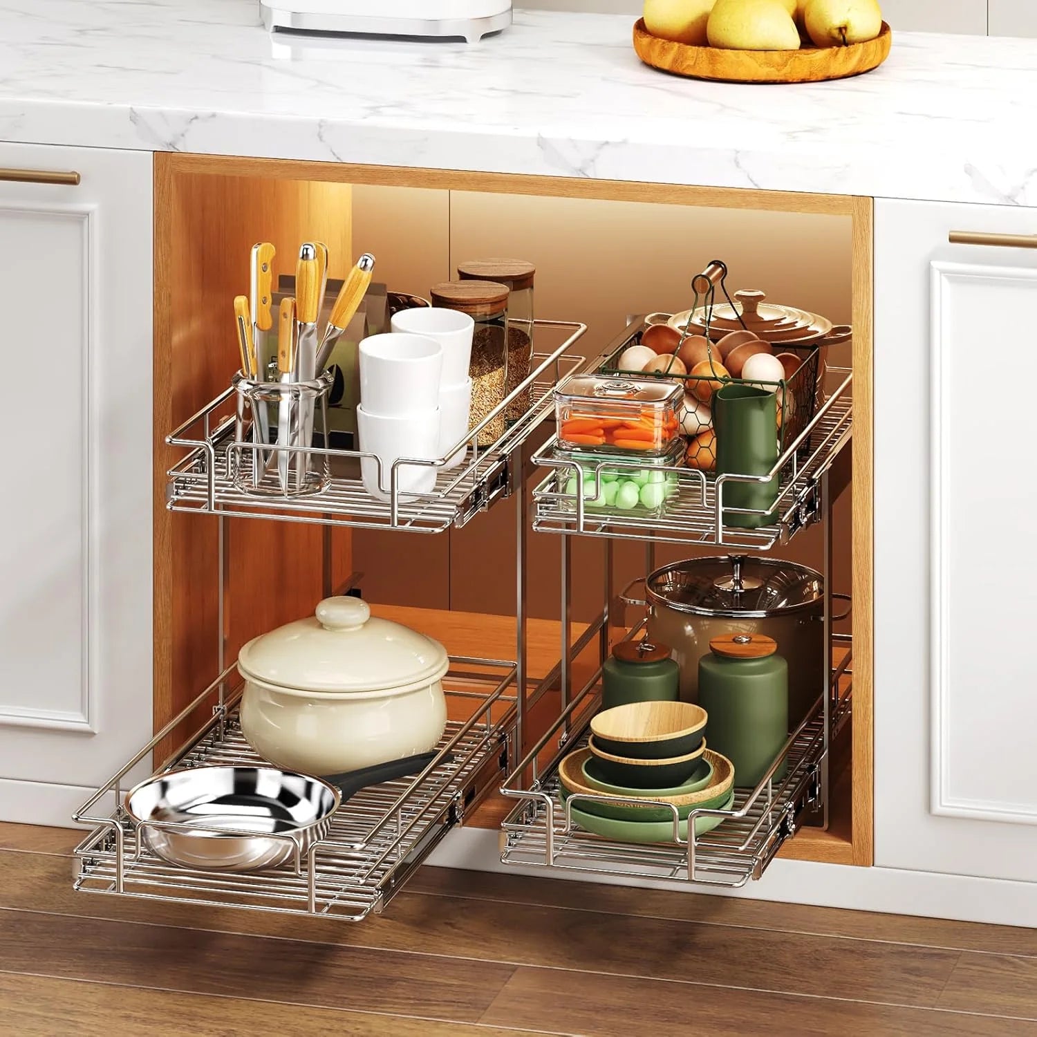 Pull Out Cabinet Organizer 27W x 21½D, Heavy Duty Slide Out Shelves E42701