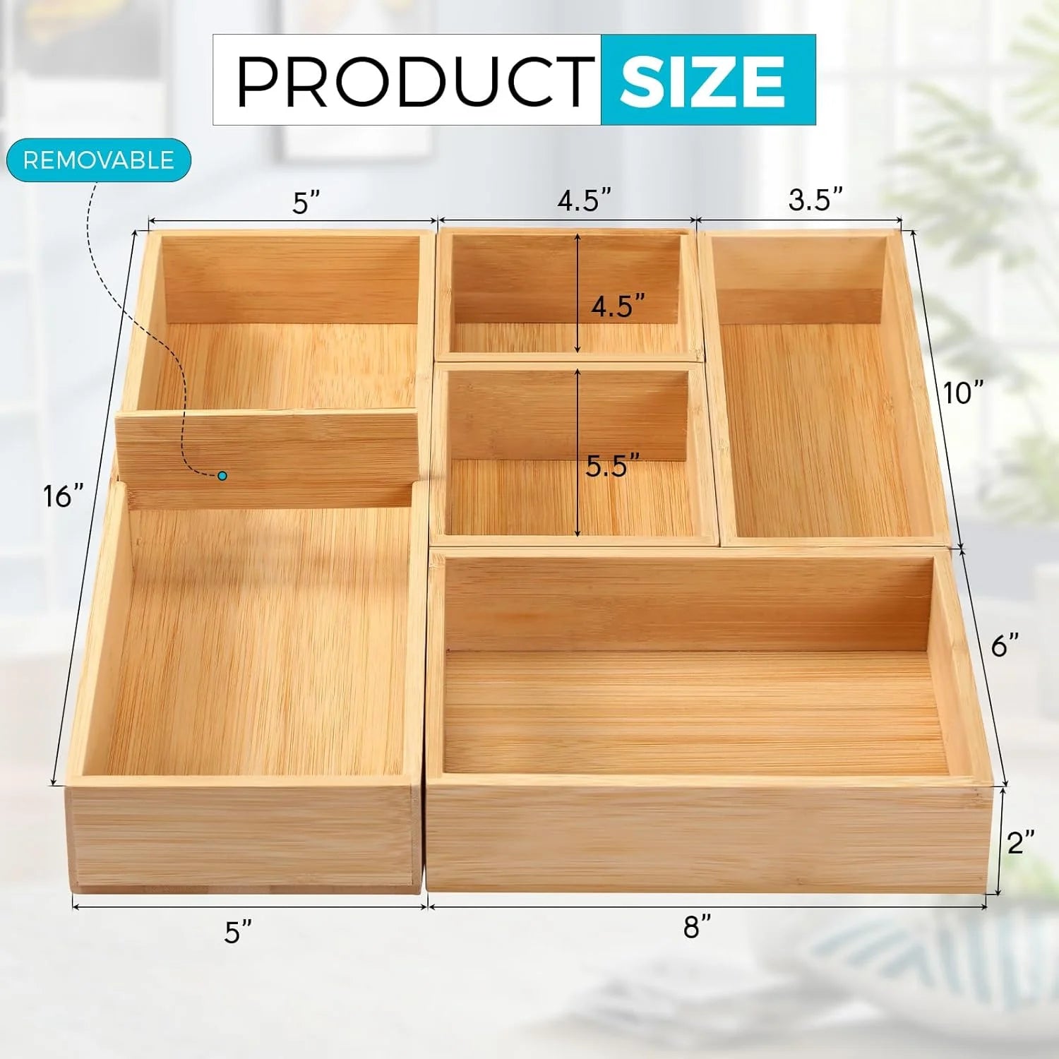 Bamboo Drawer Organizer Set of 9 Storage Bins P725