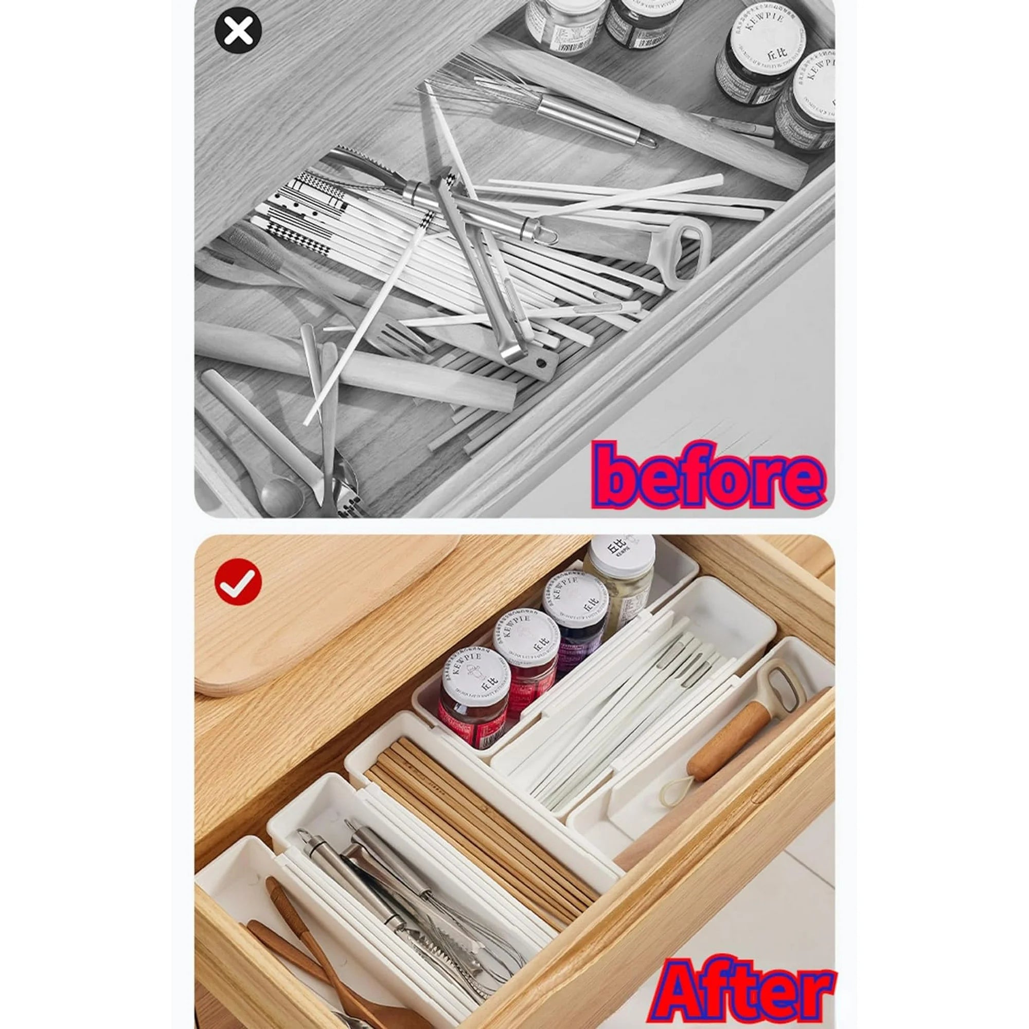 Expandable Drawer Organizer Trays, 4-Pack for Kitchen, Bathroom, Office W117654
