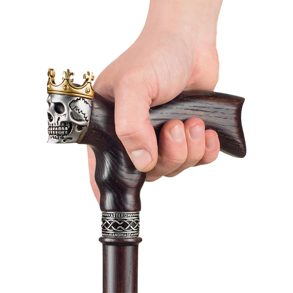 Wood Walking Cane for Men with Skull Handle D63224