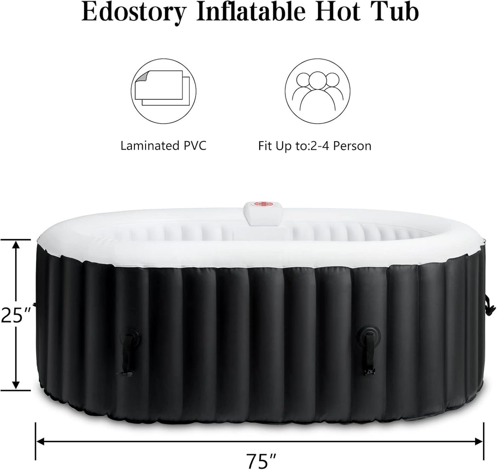 2-3 Person Inflatable Hot Tub Spa, 75 x 47Inch Oval Portable Outdoor with Built-in Pump, Side Table, Bubble Jets, 2 Filter Cartridge Included B450