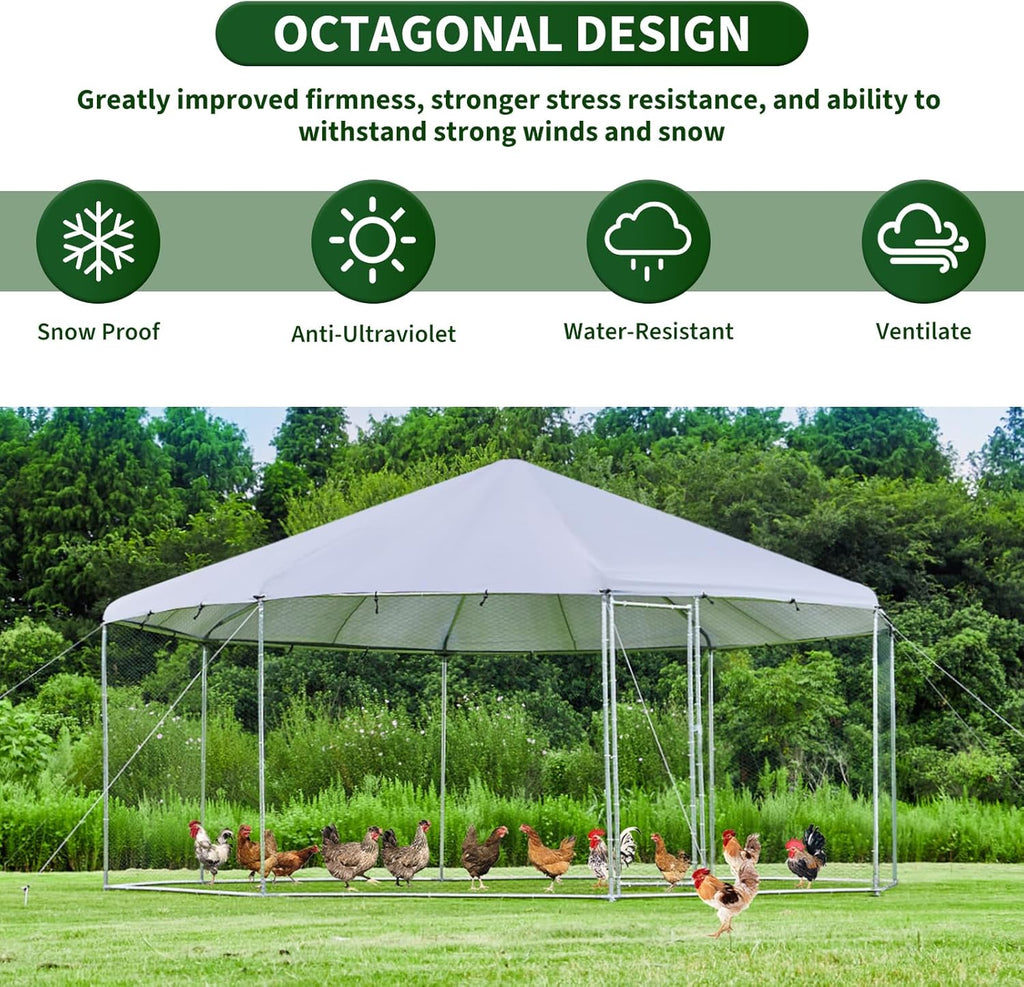 Octagon Chicken Coop with Galvanized Steel Frame and Water-Resistant Tarp V835823