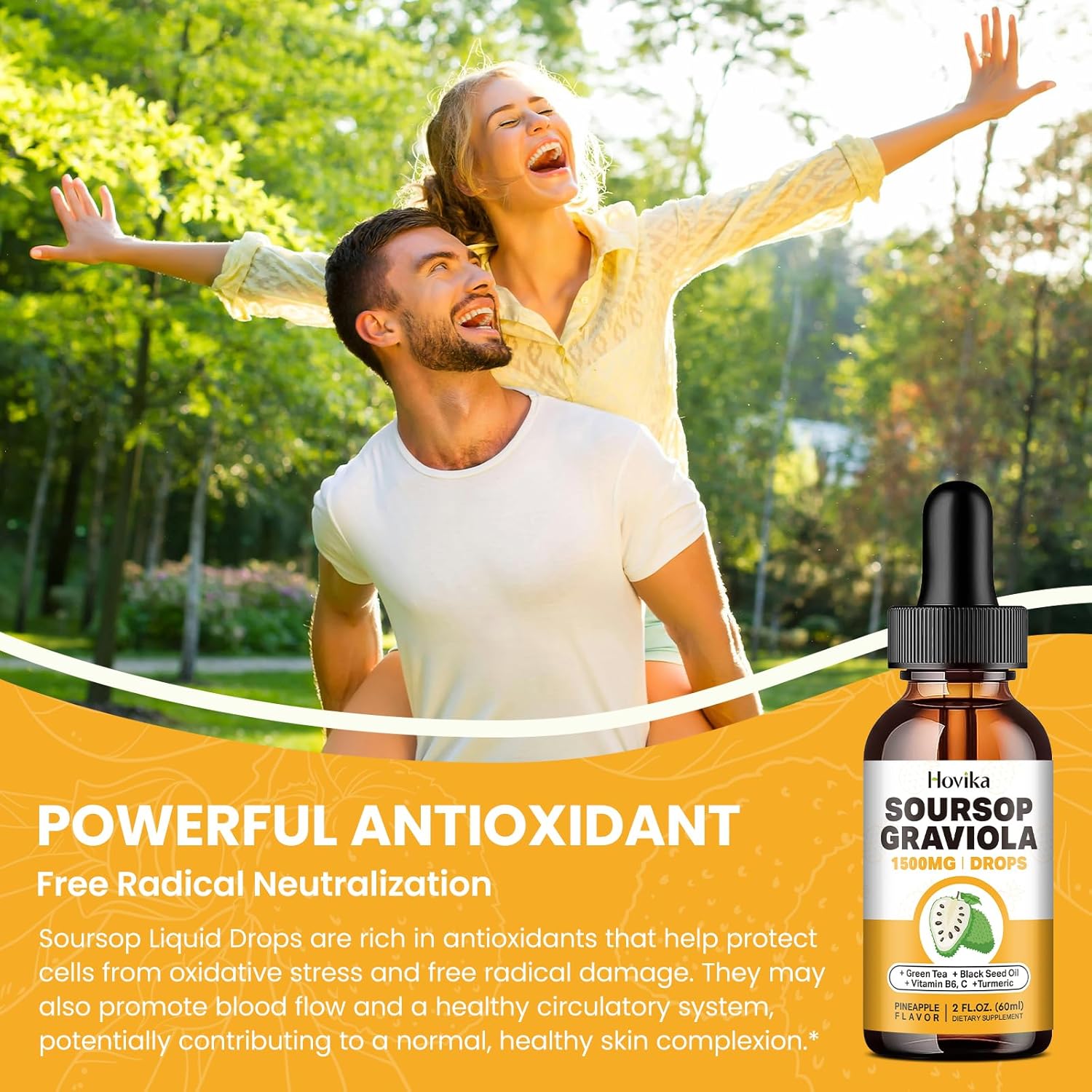 Soursop Graviola Liquid Drops with Green Tea, Black Seed Oil, Turmeric, 2 Fl Oz E51106