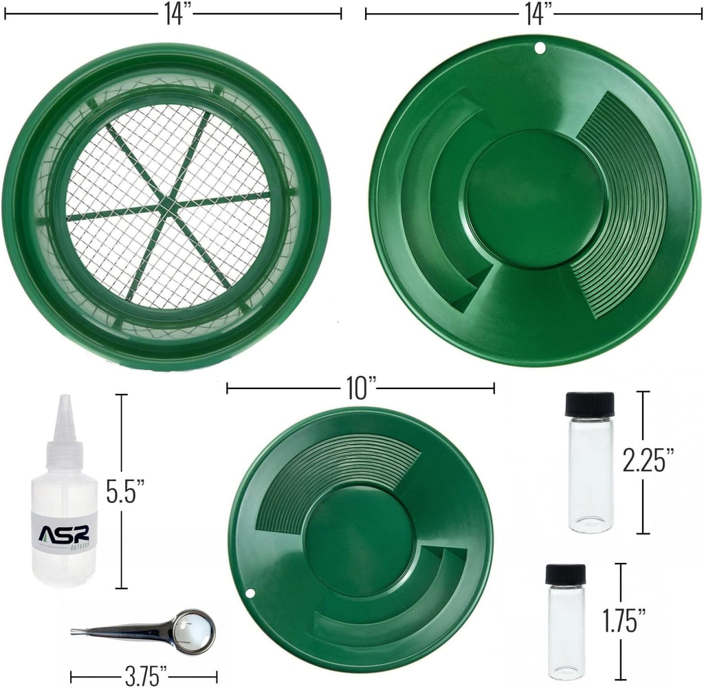 Gold Panning Kit Prospecting Tools Classifier Pans Snifter Vials 7pc C420