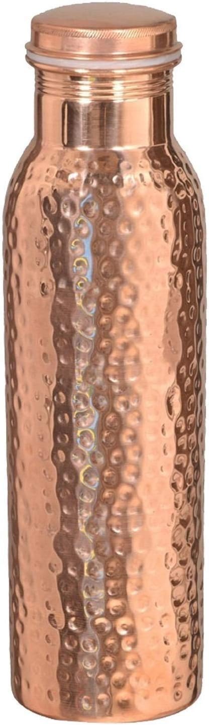 100% Pure Copper Water Bottle Ayurvedic Water Copper Bottle - Leak-Proof Water Bottle Seal Cap, Joint Free Copper Bottle 32 Oz Hammered (Hammered) 900 Ml (Pack Of 1)