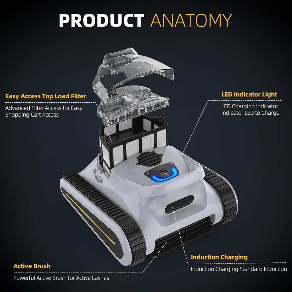 Robotic Pool Cleaner for Inground Pools, Wall Climbing, Cordless Vacuum H914