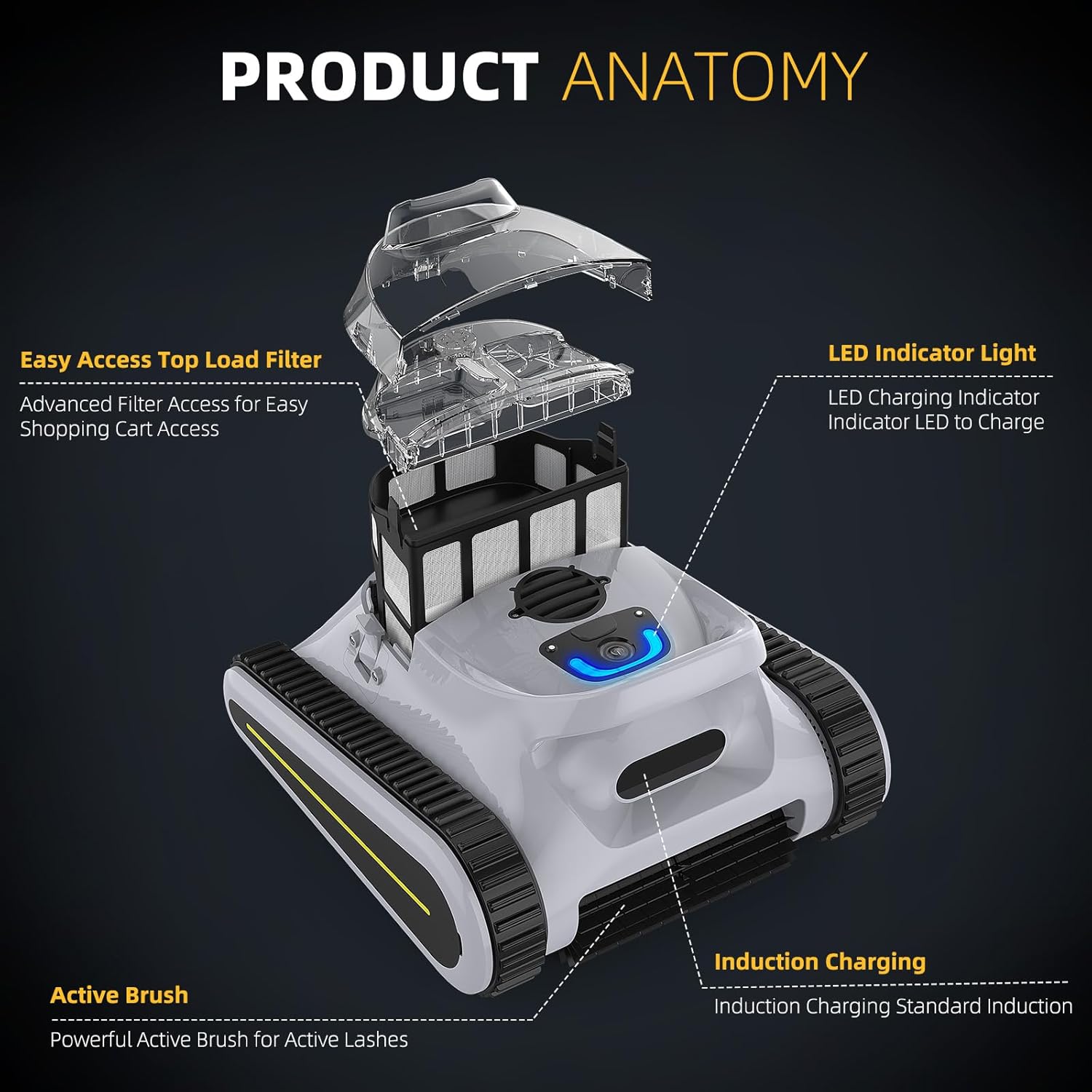Robotic Pool Cleaner for Inground Pools, Wall Climbing, Cordless Vacuum H914