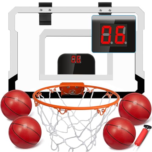 Pro Indoor Basketball Hoop for Door, Over Door Basketball Hoop for Adults with Large 9 Inch Dunk Rim 4 Mini Replacement 6" Basketballs Sport Game Gift