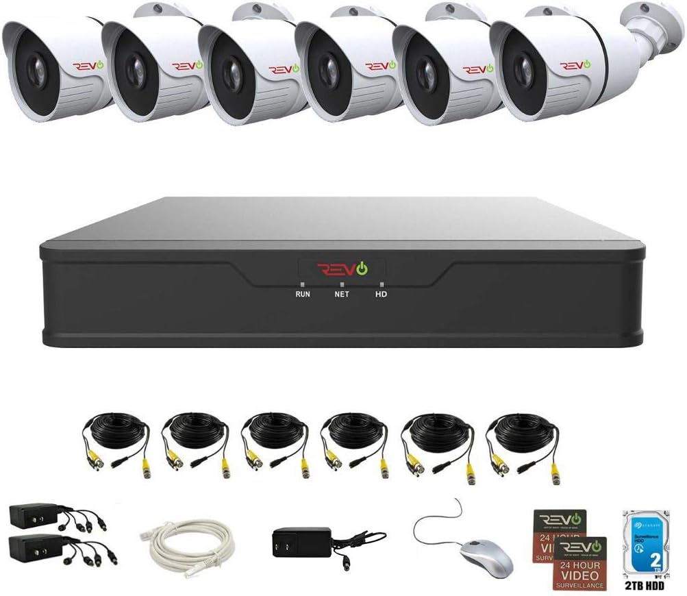Hybrid 8Ch 2TB HDD DVR Video Security System with 6 x 1080p IR Bullet Cameras C826555