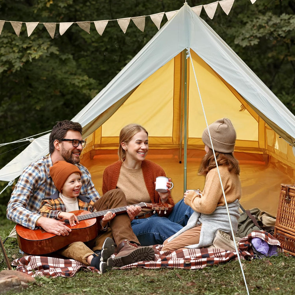 Canvas Glamping Bell Tent for 4 Person Rainproof with Windows J9887