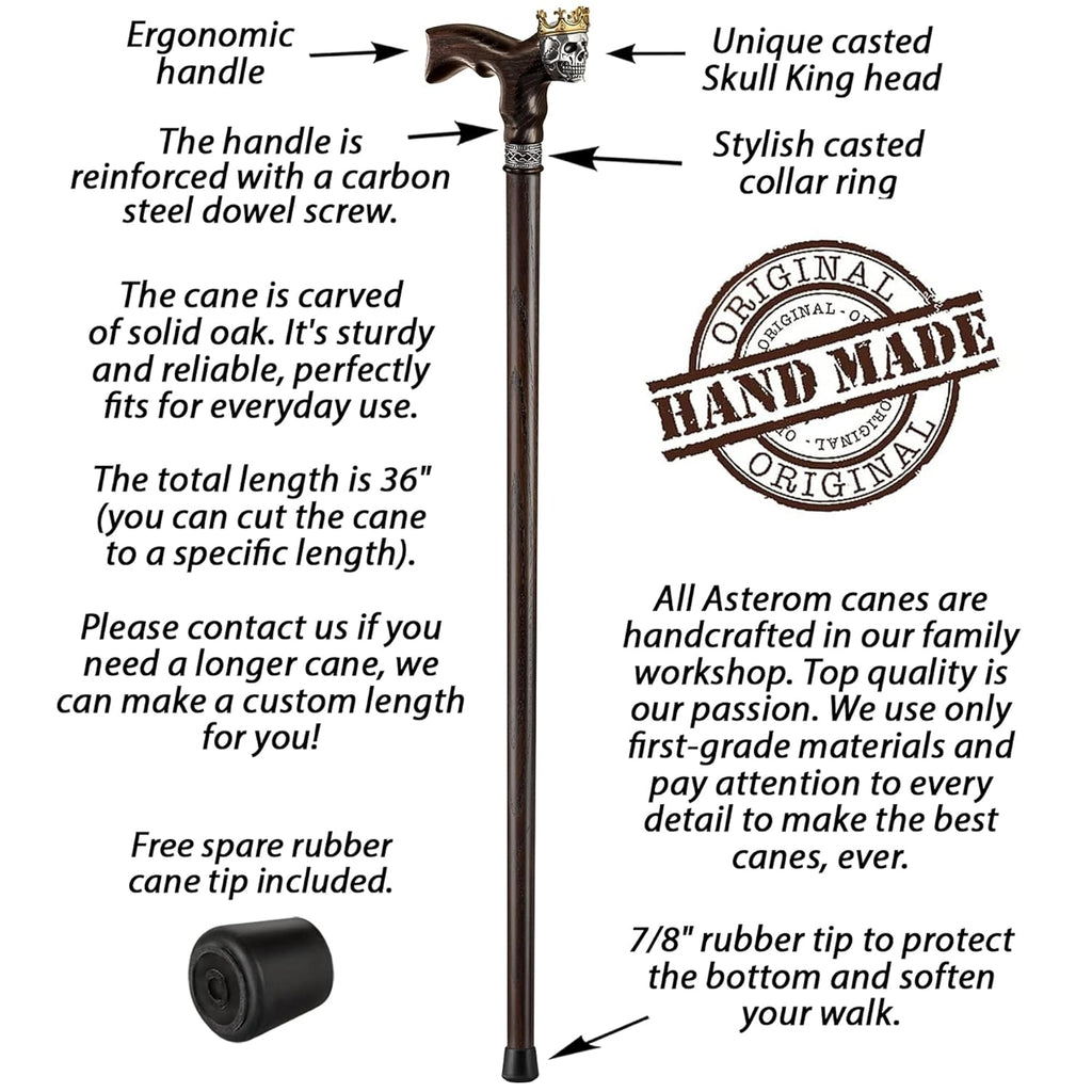 Wood Walking Cane for Men with Skull Handle D63224
