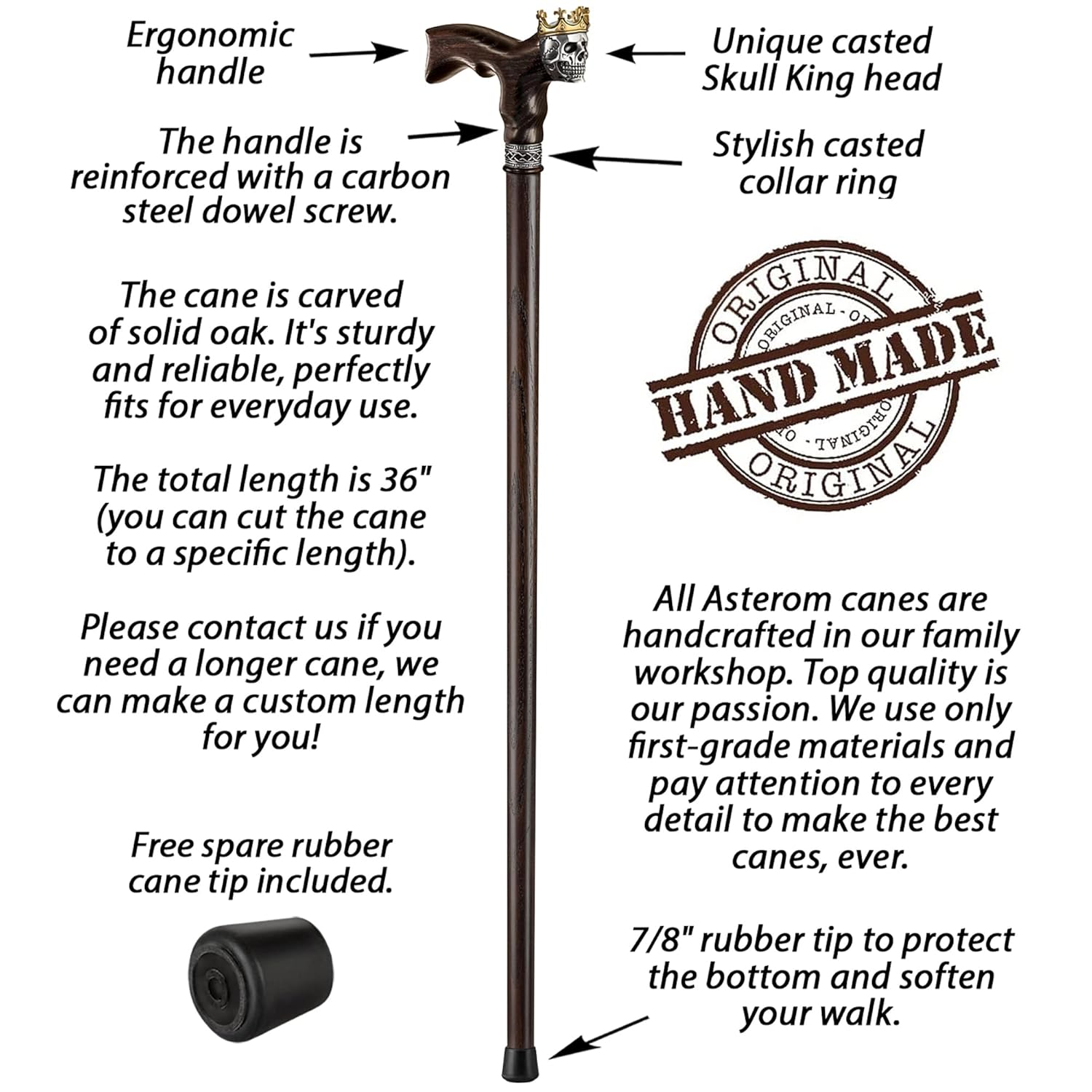 Wood Walking Cane for Men with Skull Handle D63224