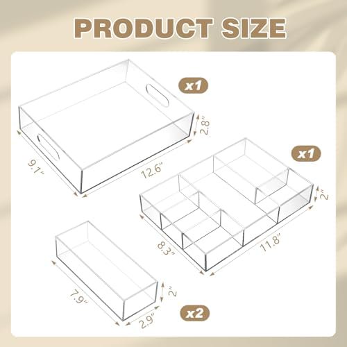 Desk Drawer Organizer Set, 3 Sizes, Clear Acrylic Trays with Dividers H475187