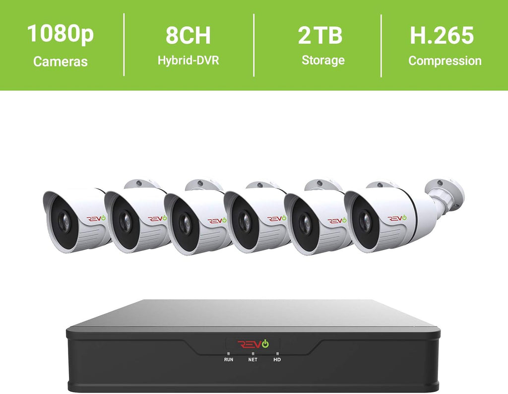 Hybrid 8Ch 2TB HDD DVR Video Security System with 6 x 1080p IR Bullet Cameras C826555