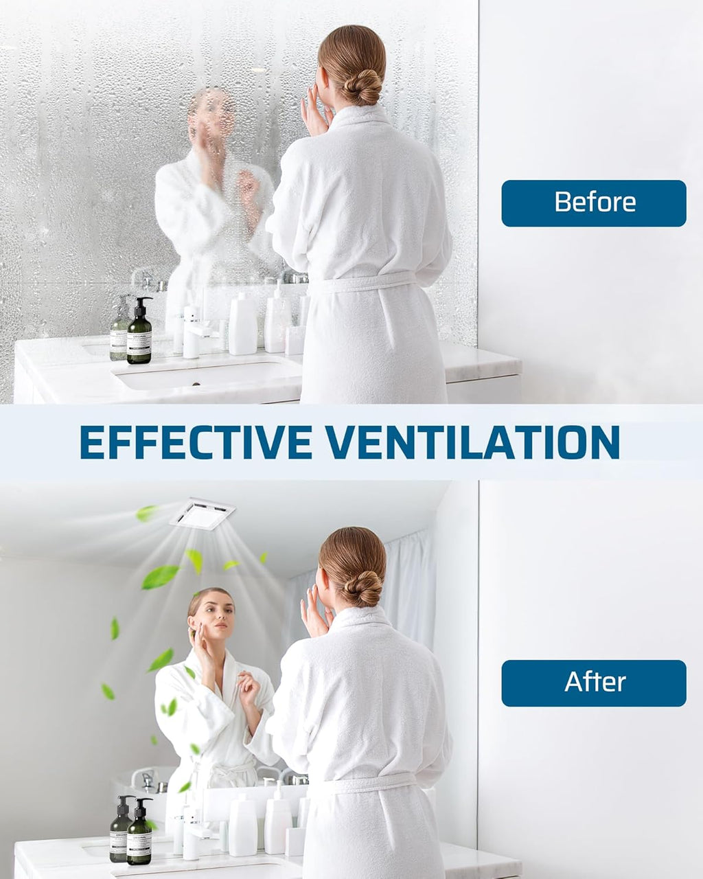 Bathroom Exhaust Fan with Light, 14W Ceiling Mount Ventilation, 80 CFM, 800lm LED, White O807911