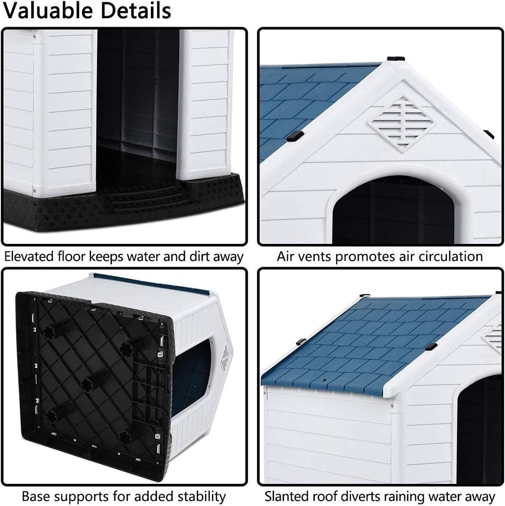 Waterproof Plastic Dog House with Elevated Floor and Air Vents W997587