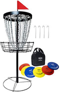 Disc Golf Basket with Discs | Portable Disc Golf Target with Heavy Duty 24-Chains Disc Golf Course Basket, Come with 6pcs Disc Golf Discs with Carry Bag