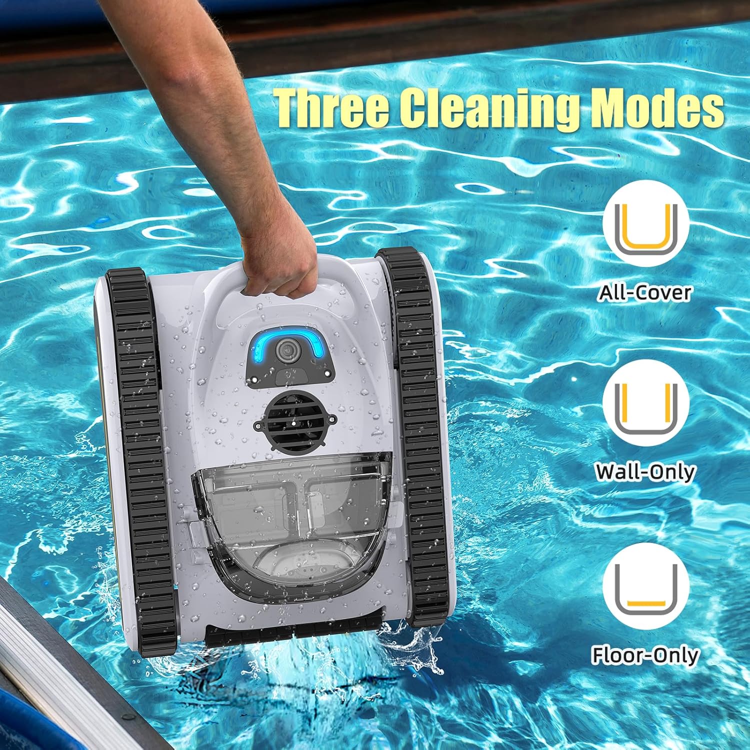 Seauto Cordless Robotic Pool Vacuum, Cordless Robotic Pool Cleaner, Automatic Pool Vacuum Robot, 180W Powerful Suction LED Indicator Self Parking, of 1980 Square Feet Pool