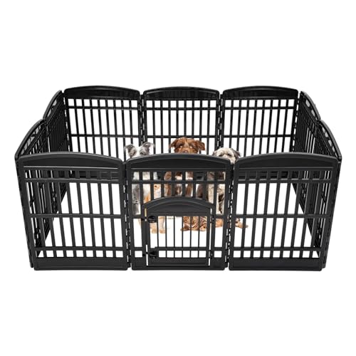 IRIS USA Dog Playpen, 8-Panel 34" Pet Playpen with Door, Indoor/Outdoor Dog Pen, 63 x 63 x 34, Foldable, Customizable, Black