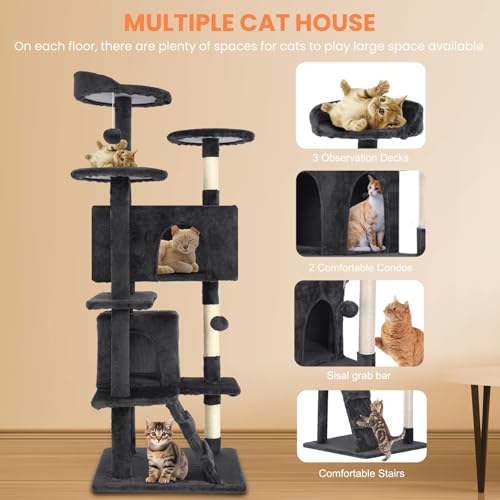 Cat Tower for Indoor Cats with Scratching Posts, Dark Gray N888