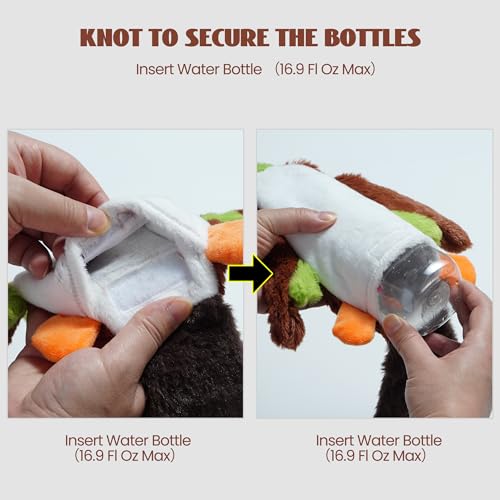 2-in-1 Crinkle Dog Toys with Soft Fabric, Holds Water Bottles, Large Size Stuffless Squeaky Toys M106
