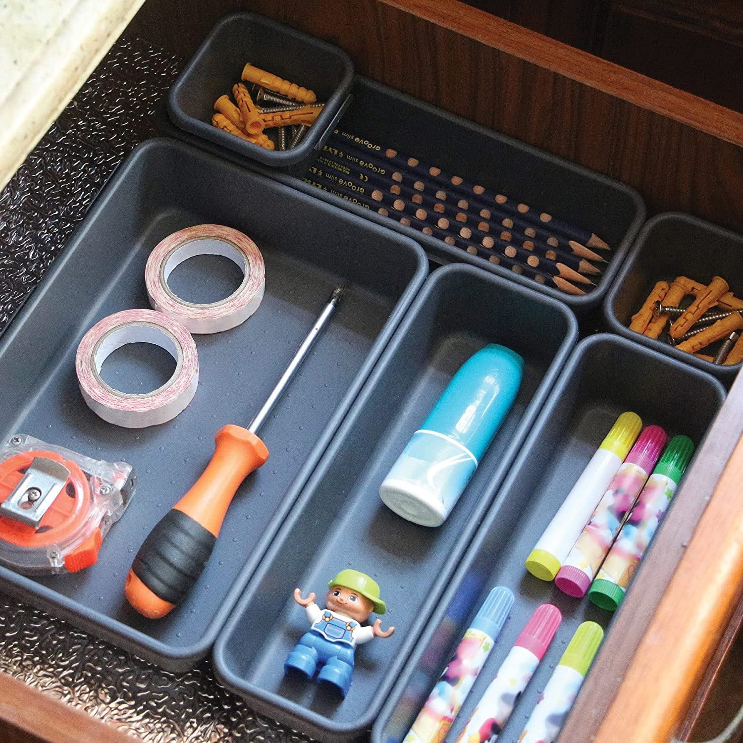 22-Piece Interlocking Desk Drawer Organizer Trays with Dividers E504721
