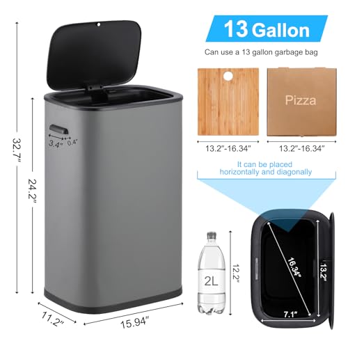 13 Gallon Sensor Trash Can with Lid, Grey A788572