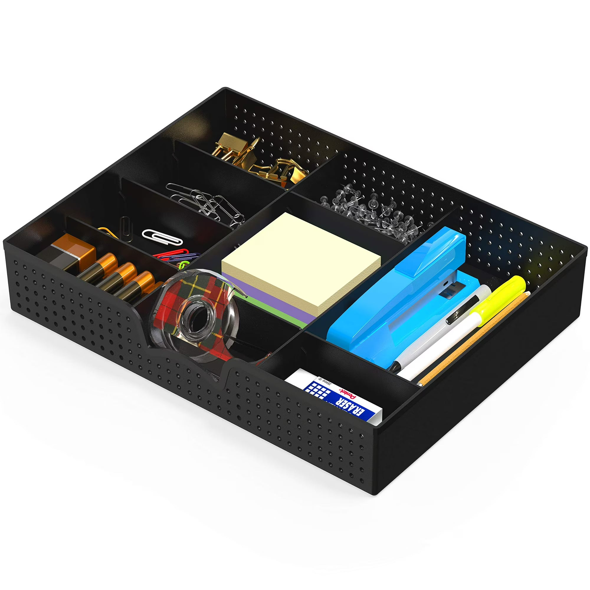 Drawer Organizer Tray, 9 Adjustable Compartments Storage Solution for Office Desk, Kitchen Utensils, Makeup, Craft Supplies, Black