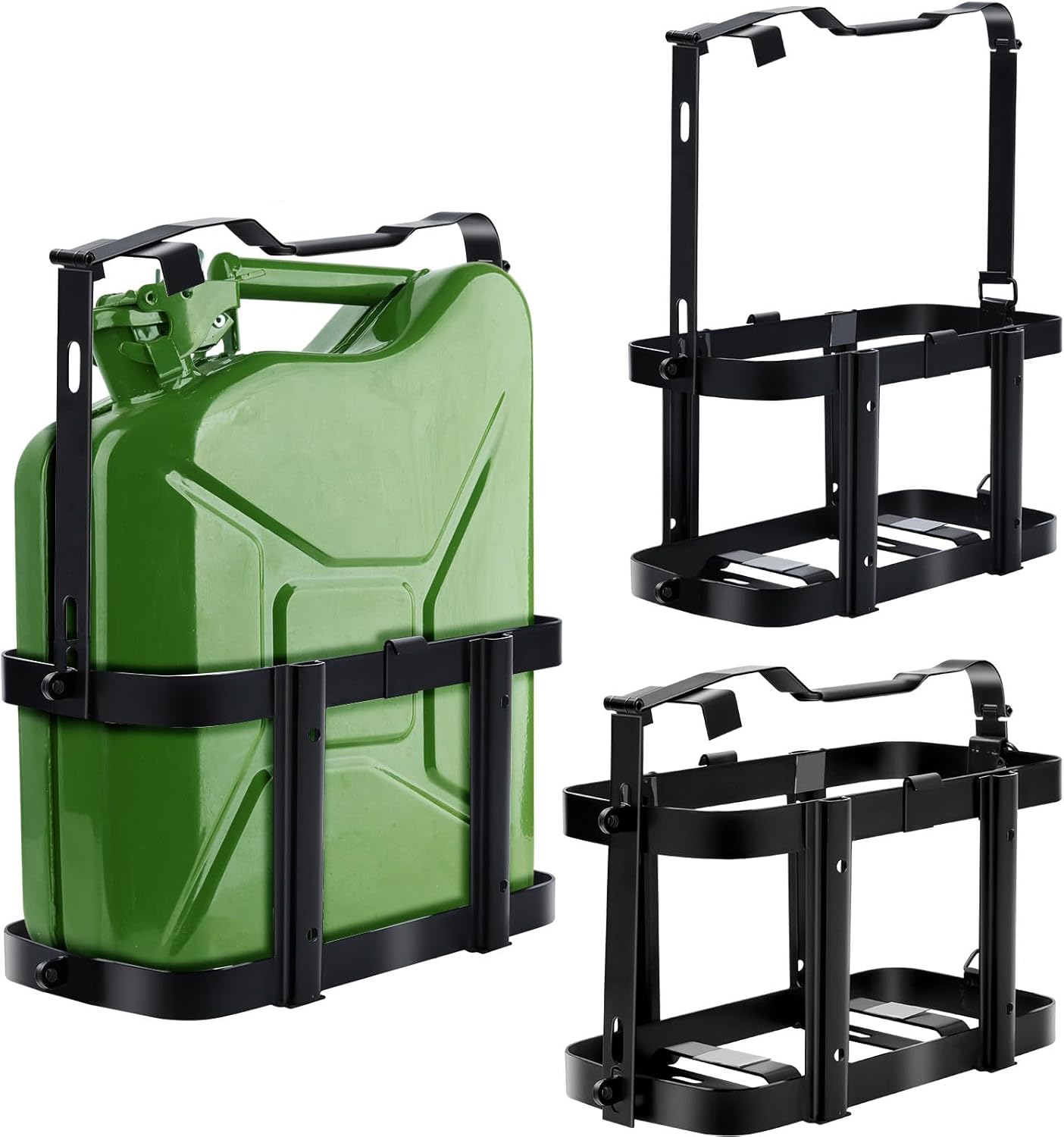 2 Pcs Jerry Can Mount Holder 5 Gallon 20 Liter Jerry Gas Can Holder Metal Lockable Jerry Can Mount Rack Detachable Side Mount Jerry Can Carrier for Truck Trailer, Black
