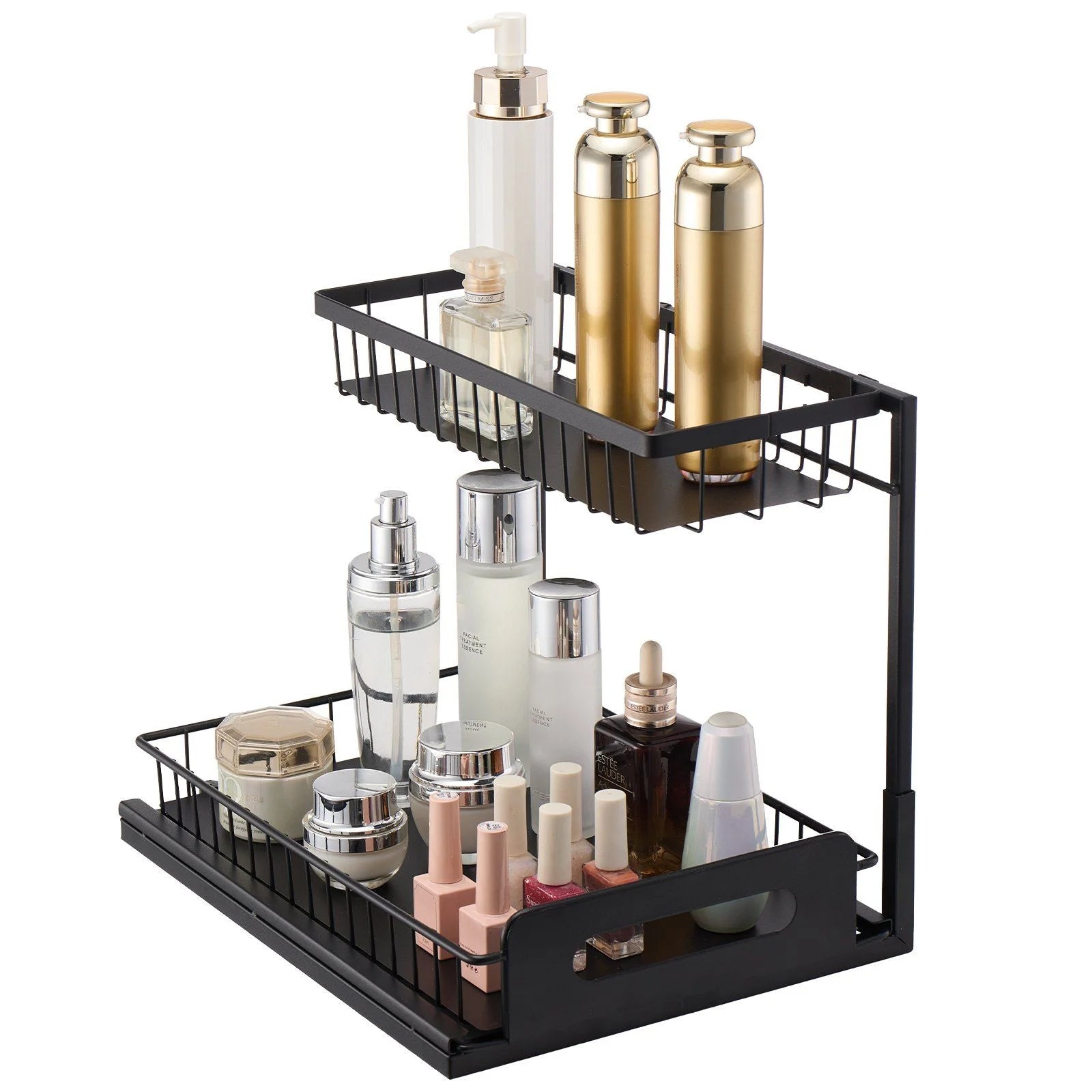 2-Tier Pull Out Cabinet Organizer, Expandable Wire Drawer for Kitchen & Bathroom M86525