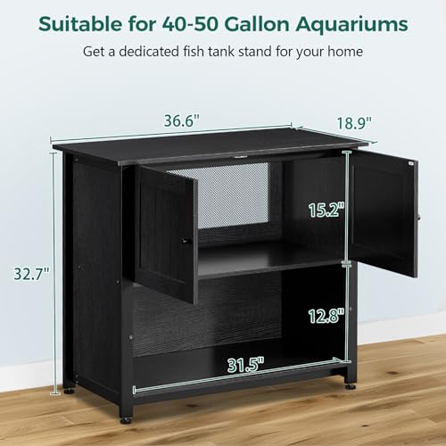 Metal Fish Tank Stand with Cabinet, Holds up to 2 Aquariums Z741