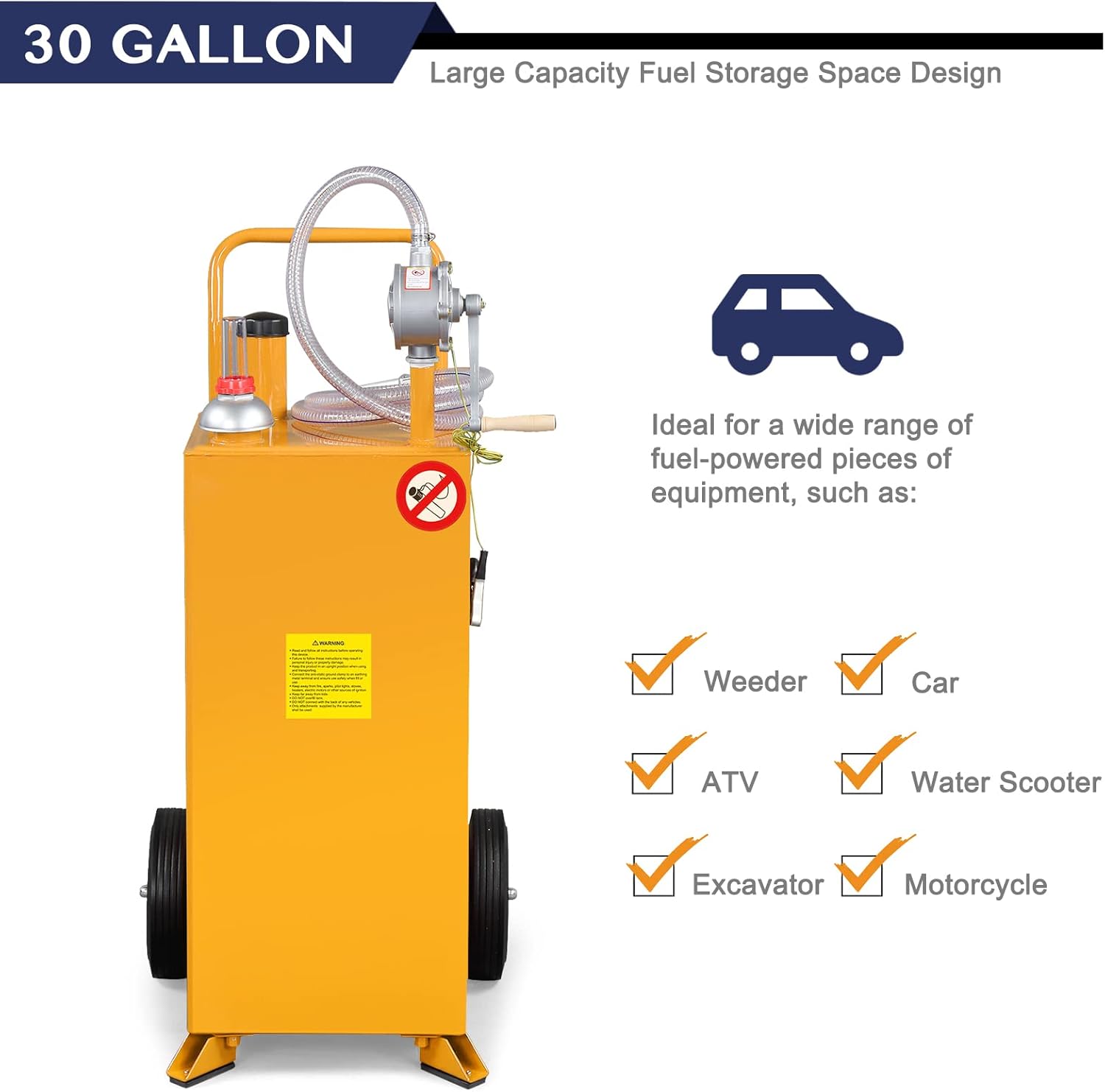 30 Gallon Portable Gas Caddy Fuel Storage Tank with Rotary Hand Pump and Wheels D642