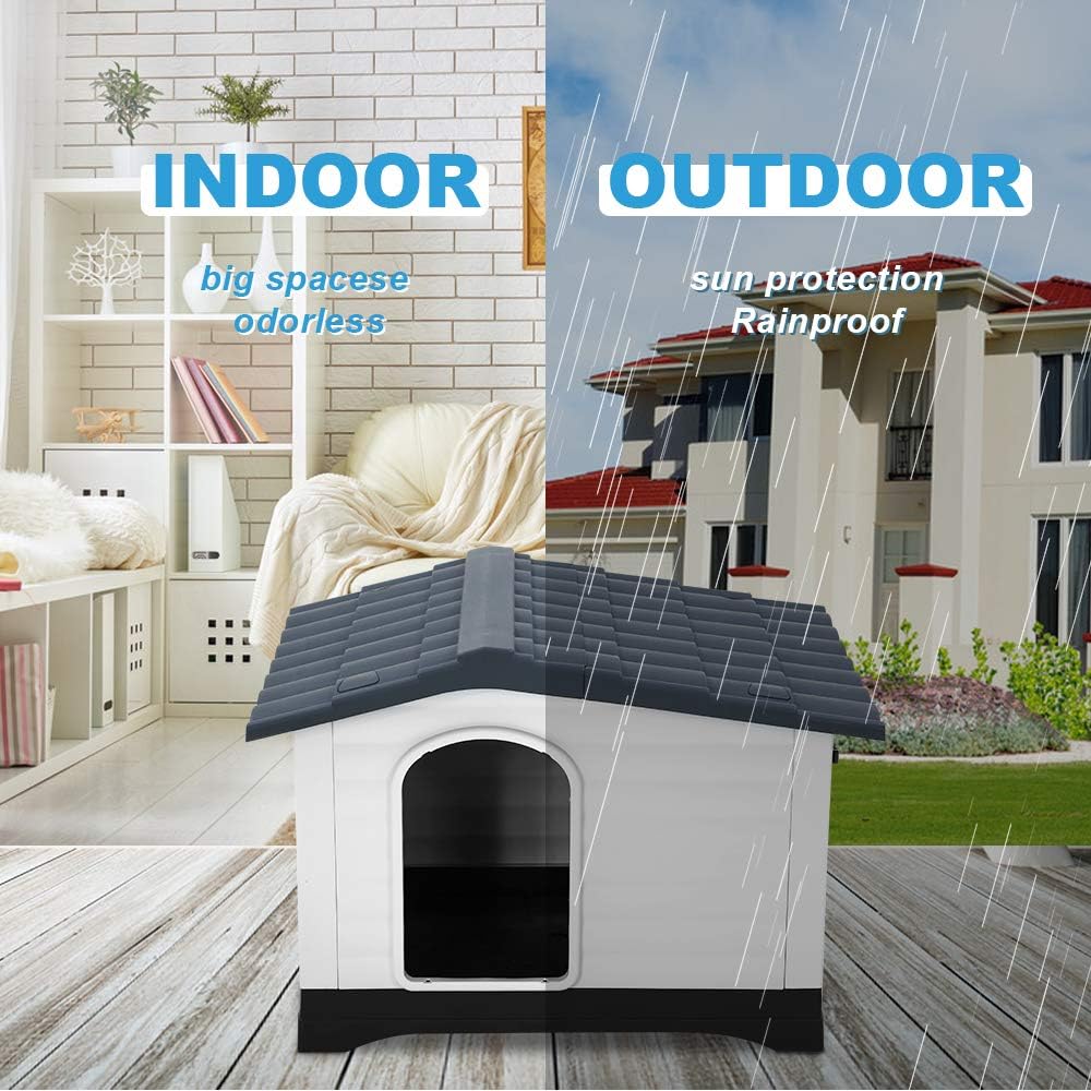 Large Dog House for Indoor Outdoor Use, Water Resistant Plastic Pet Kennel T205905