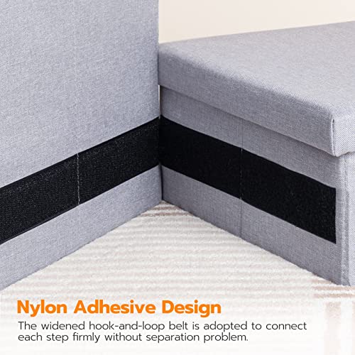 Dog Stairs with Storage, Foldable Steps for High Bed or Couch, 3 Steps, Gray H25353