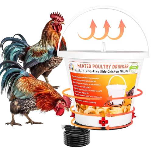 H&G lifestyles Heated Chicken Waterer Heated Water Bucket for Chickens 4 Gallon Hanging Poultry Drinker