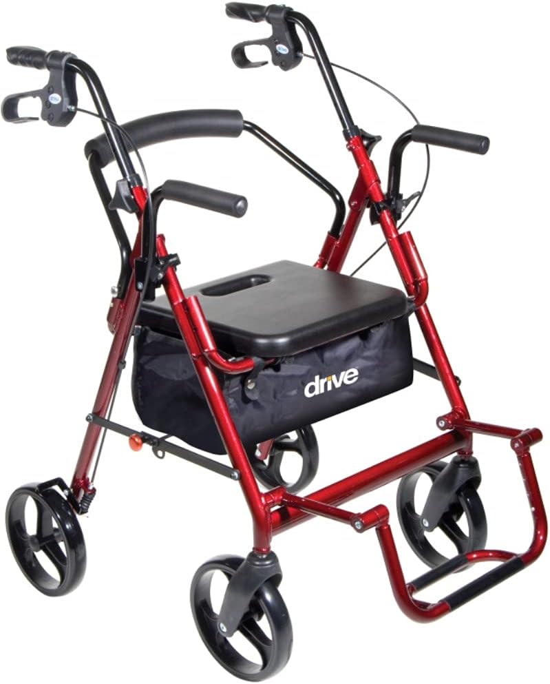 Dual Function Transport Wheelchair Rollator Walker with Padded Seat, Burgundy D54592