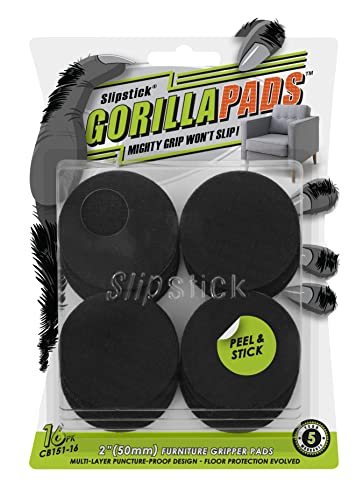 Slipstick GorillaPads Non Slip Furniture Pads/Gripper Feet Floor Protectors (Set of 4) Premium 4 Inch Pre-scored Square Self Adhesive Rubber Stoppers for Furniture Legs, Black, CB157