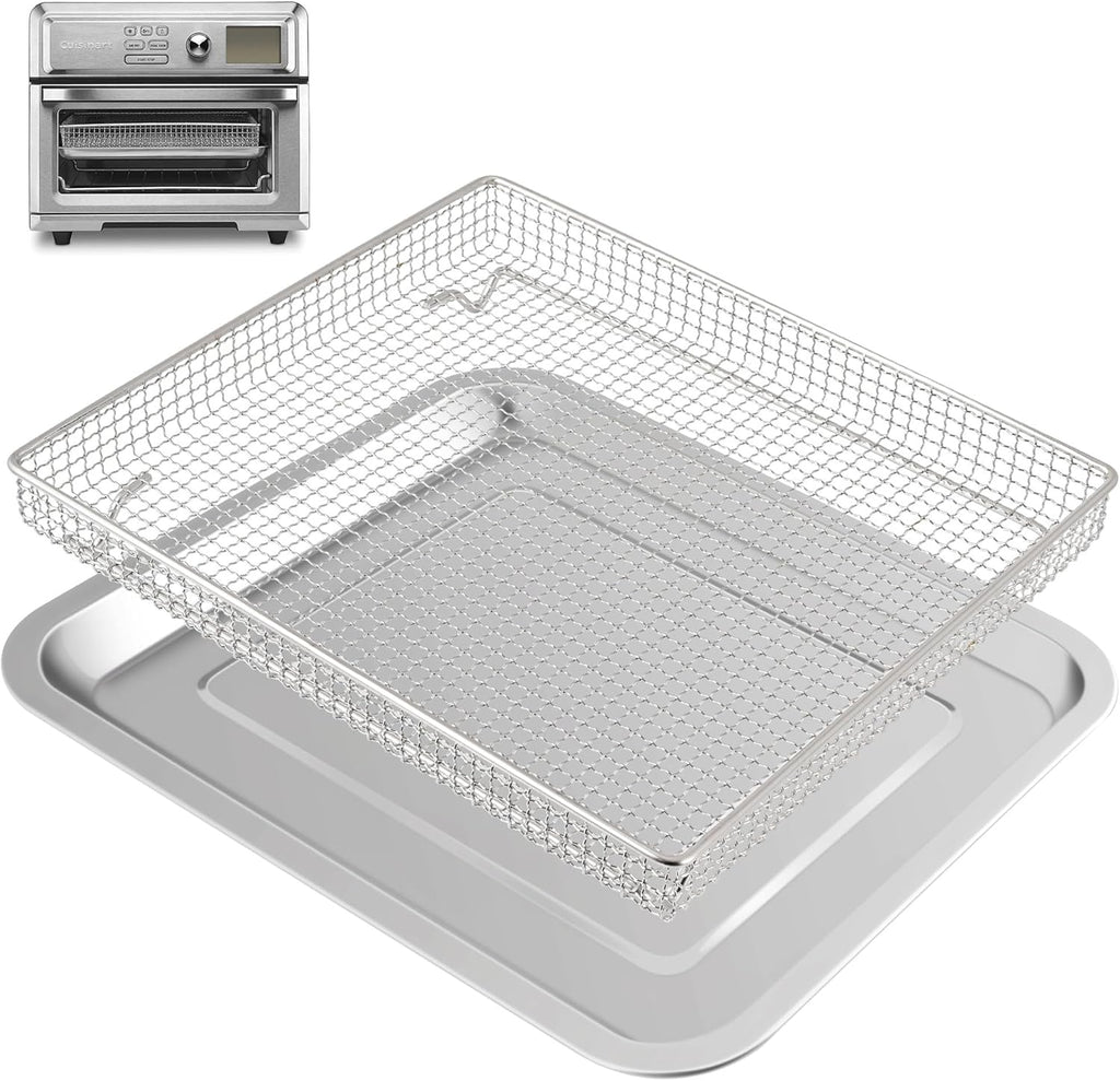 Stainless Steel Air Fryer Basket and Baking Tray Compatible with Cuisinart Airfryer TOA-060 and TOA-065, Stainless Steel Basket, Cooking and Baking for Convection Toaster Oven(1 Set-Silver)
