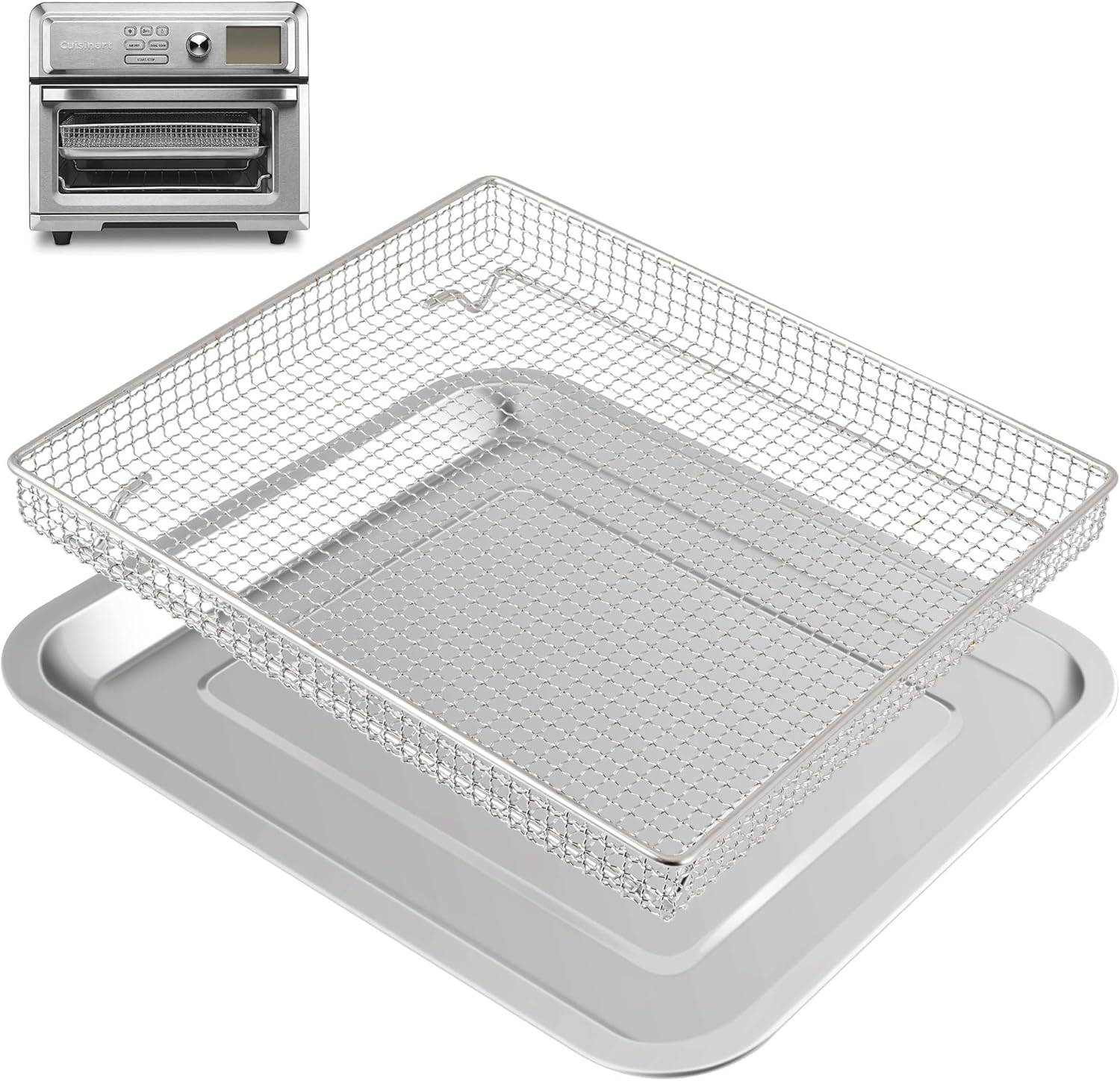 Stainless Steel Air Fryer Basket and Baking Tray Compatible with Cuisinart Airfryer TOA-060 and TOA-065, Stainless Steel Basket, Cooking and Baking for Convection Toaster Oven(1 Set-Silver)