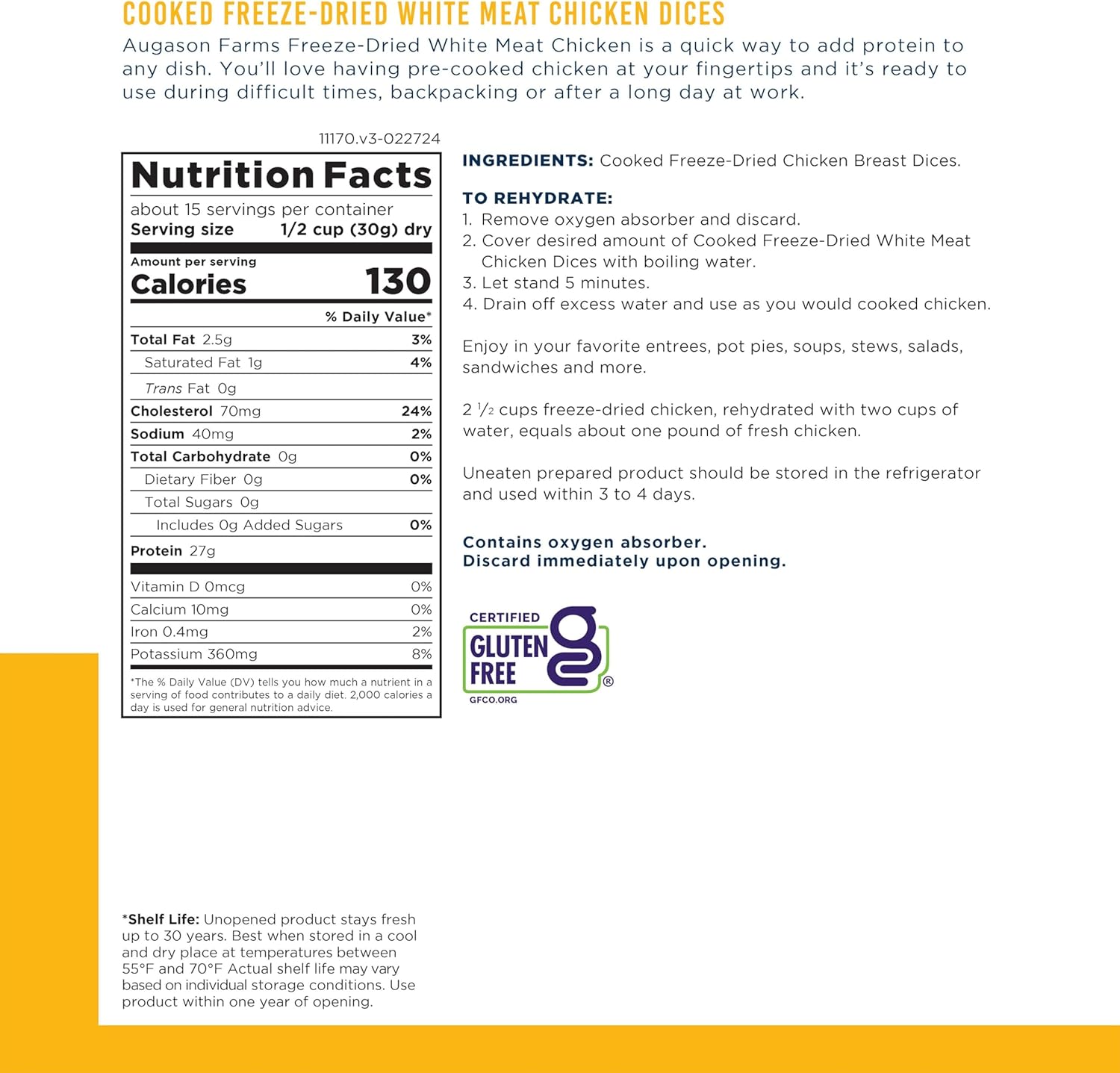 Freeze-Dried White Meat Chicken, 16 oz Q6064
