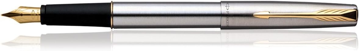 Parker Frontier Stainless Steel Gold Trim Medium Point Fountain Pen