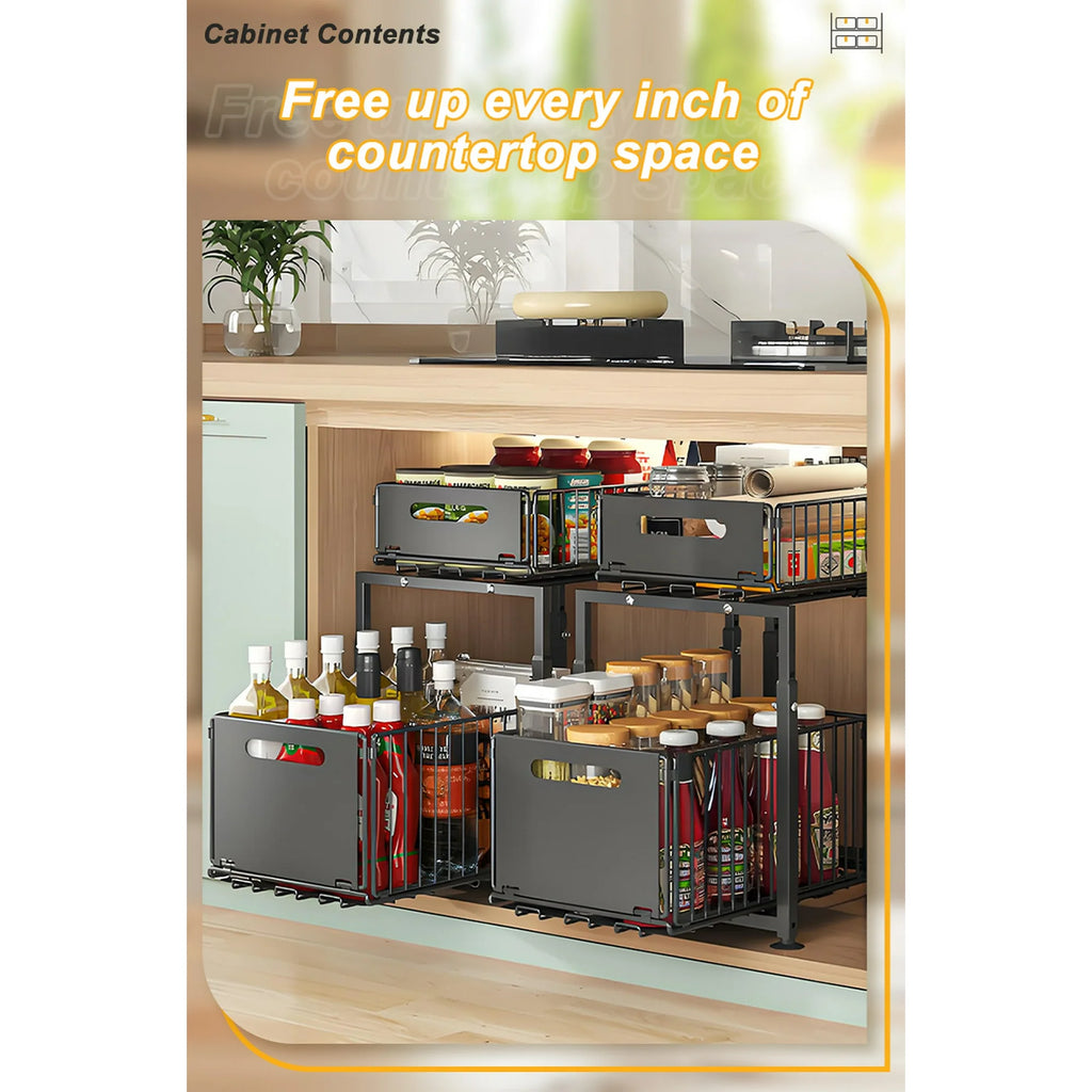 Under Sink Organizer with Pull Out Cabinet Drawer O9071