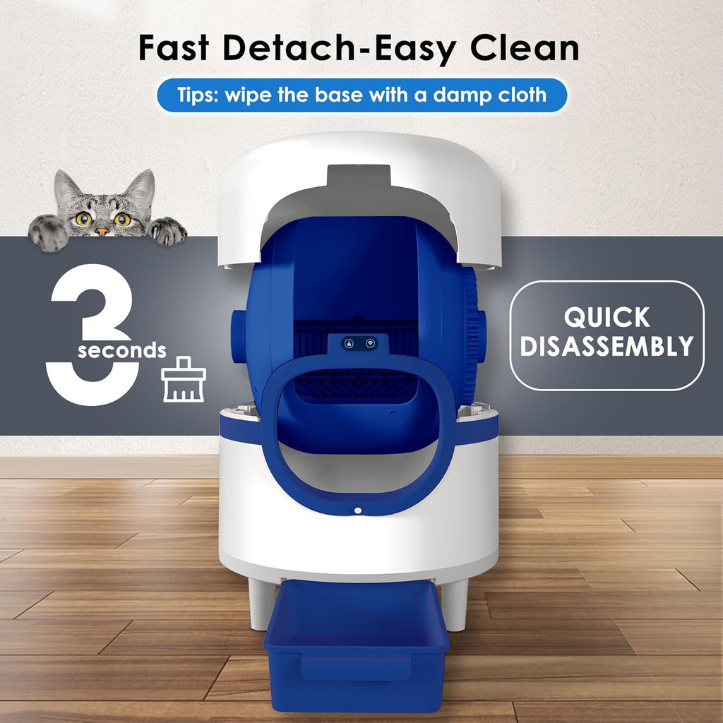 Self-Cleaning Cat Litter Box, Automatic Large Capacity for Multiple Cats, White & Blue R5154