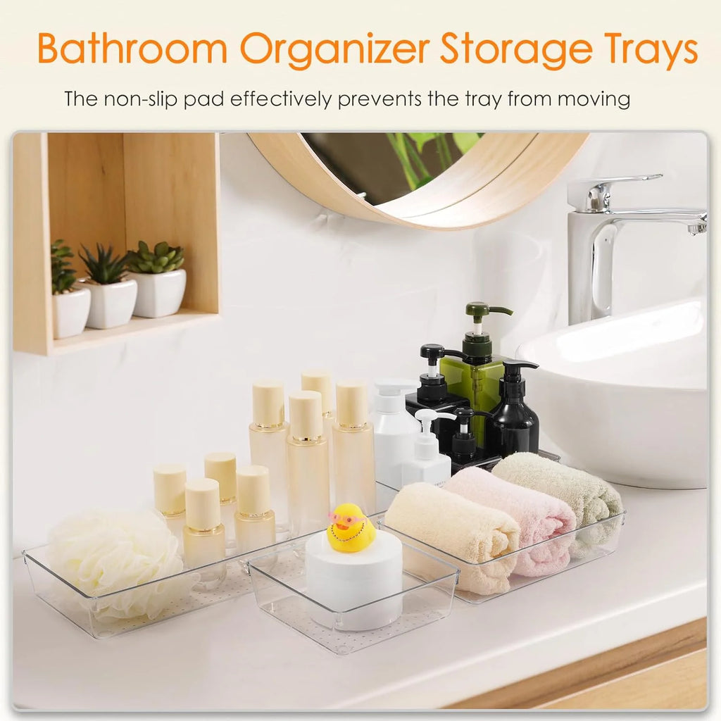 Clear Plastic Drawer Organizer Set - 14 PCS Storage Bins for Kitchen, Bathroom, Makeup and Office H497748