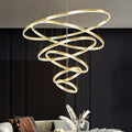Modern LED Chandelier 6 Rings Gold Chandeliers with Remote Control Large Chandelier for High Ceiling Staircase Living Room Foyer Dining Room Light