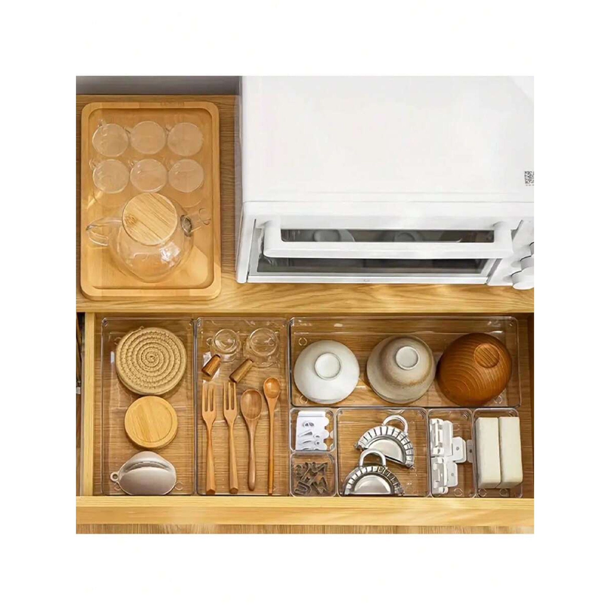 Clear Plastic Drawer Organizers Set, 4-Size Trays Y64400