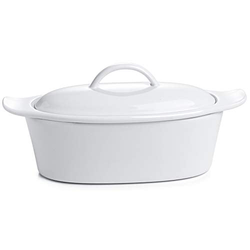 Butter Dish with Lid for Countertop - Porcelain White, 3pcs Large Butter Dish with Lid, Butter Keeper Container with Waterline Pefect for Daily Storage, Butter Holder with Handle - for Kitchen Decor