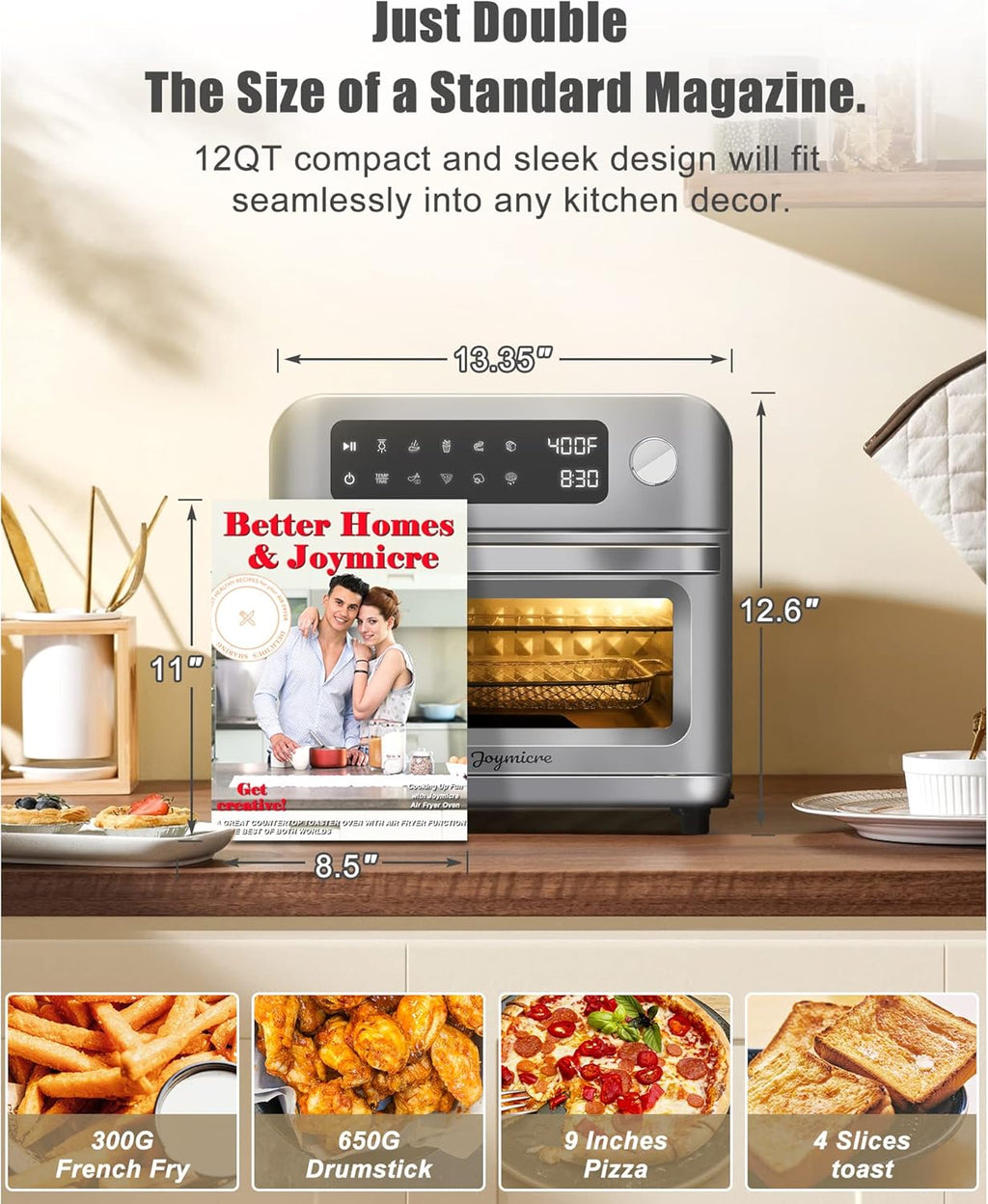 Air Fryer Toaster Oven, 12QT Touchscreen Convection Countertop Oven, 8 Cooking Presets, Grey K23394